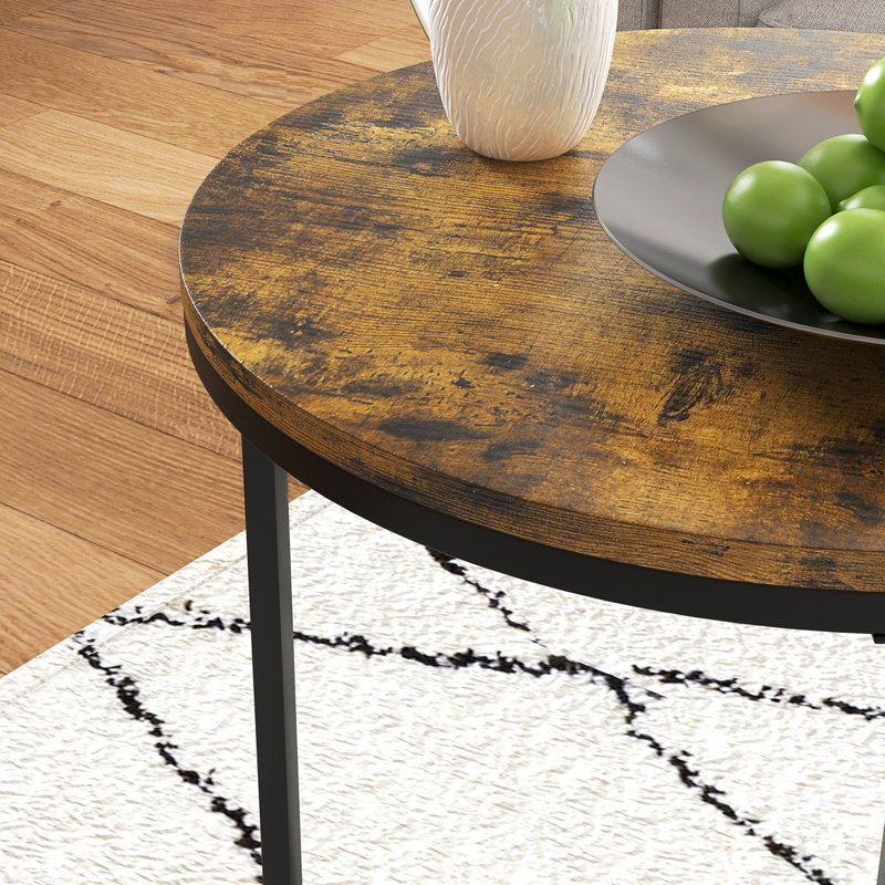 Nesting Tables Set of 3, Stackable Round Coffee Tables, Rustic Brown