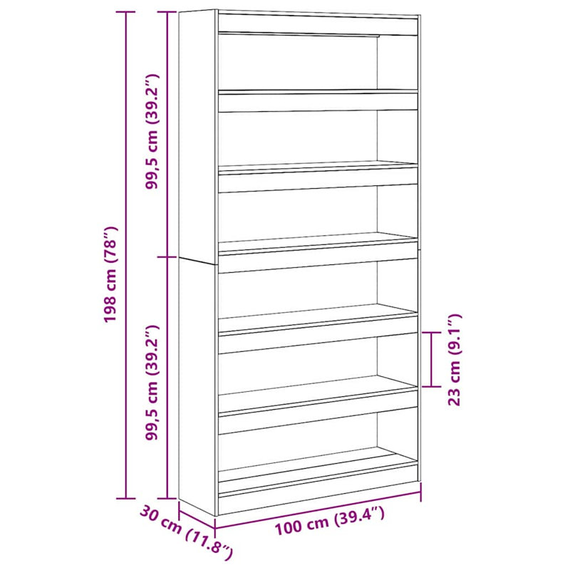 Book Cabinet with Shelf with Storage Engineered Wood Living Room Indoor, Grey, (6 Shelves) 198cm H x 100cm W x 30cm D