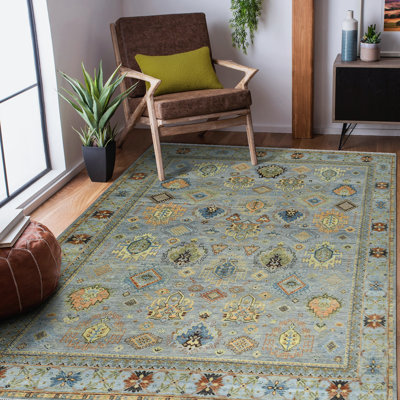 Tapis oriental gris noué à la main