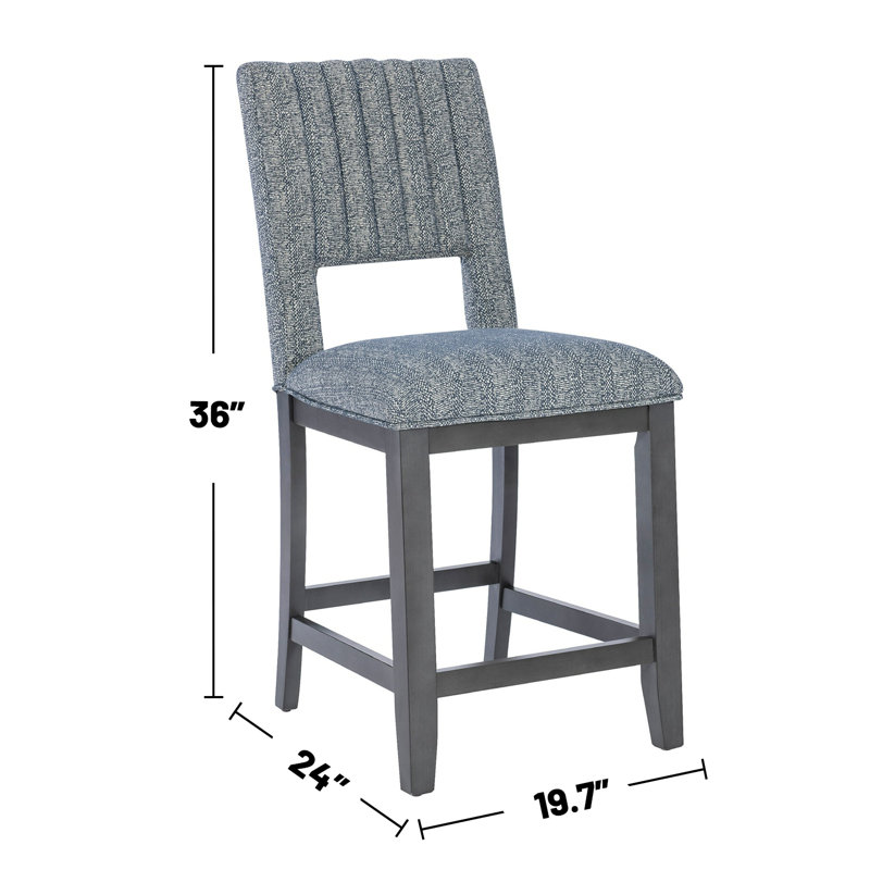 Ensemble de 2 chaises rembourrées à hauteur de comptoir avec pieds en bois bleu gris et gris