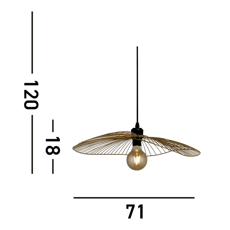 Chaliyah 1 - Light Black Single Pendant, Gold, 15 cm H x 51 cm W