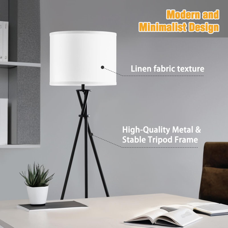 61" Tripod Floor Lamp With White Shade, Rotary Switch, Modern Design For Living Room, Bedroom, Office - No Bulb Included