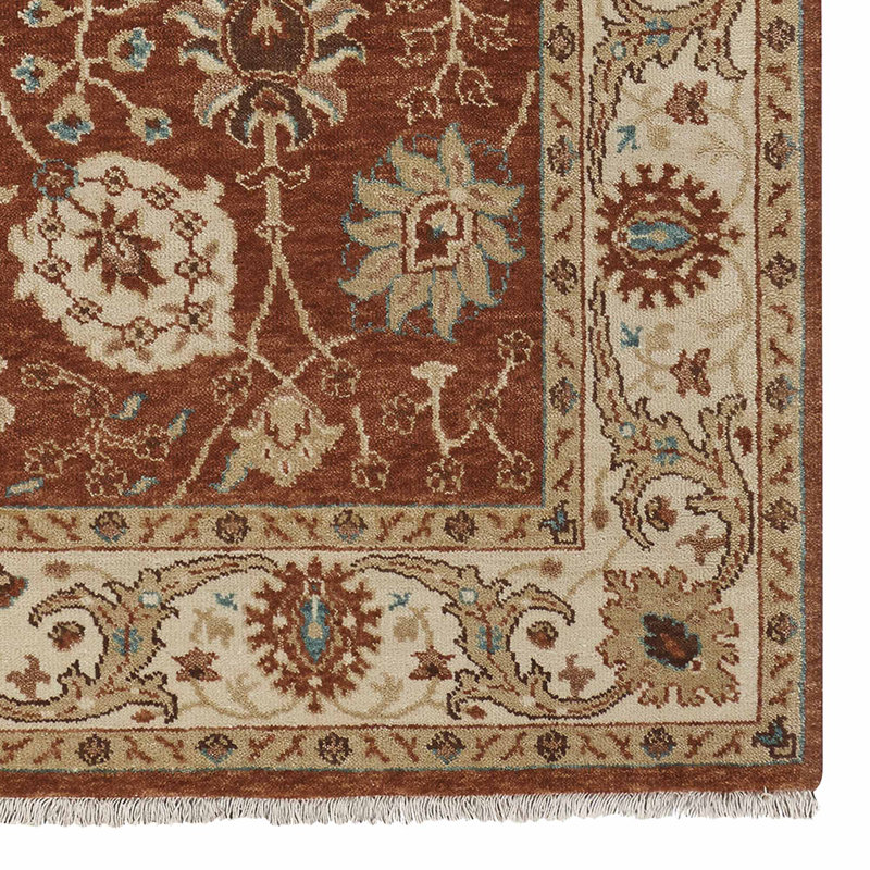 Sarah Hand-Knotted Wool Ivory Apricot Beige Area Rug, Rectangle 8' x 10'