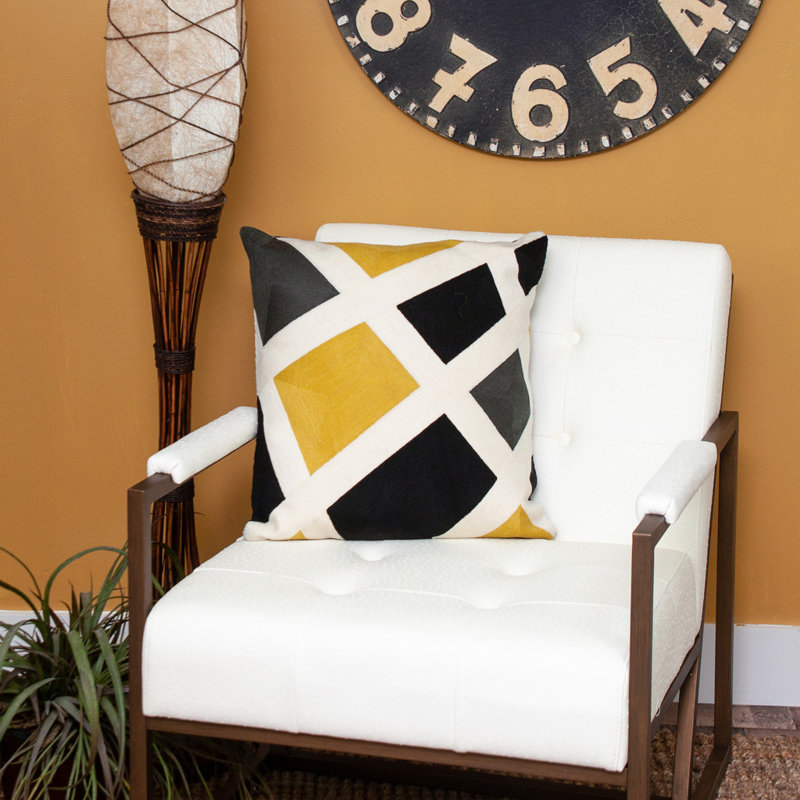 Coussin décoratif à fermeture à glissière 100% coton 20 po x 20 po noir et jaune 20 po x 20 po