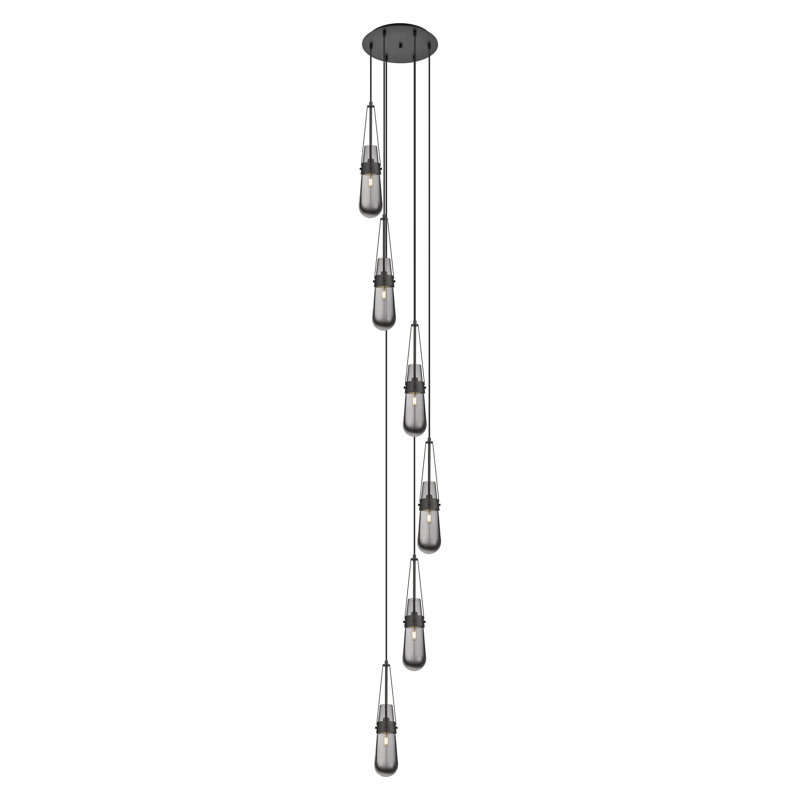 Luminaire suspendu grappe 6 lumières Starcher, Gris fumée clair, Noir mat