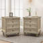 Ensemble de 2 tables de chevet avec 4 tiroirs, table de bout en bois avec tablette coulissante dissimulée, grande table d'appoint avec 4 pieds en bois massif et poignée en métal, assemblage facile, naturel / blanc Farmhouse-1046809188