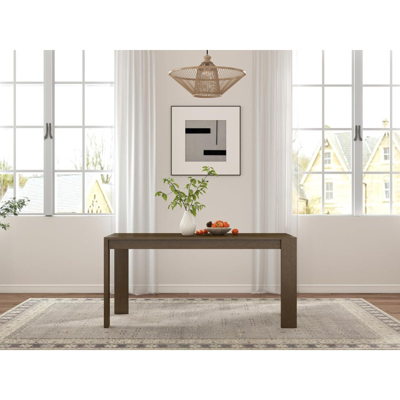 Table de salle à manger en bois 63 po avec plateau rectangulaire minimaliste moderne, Brun pâle