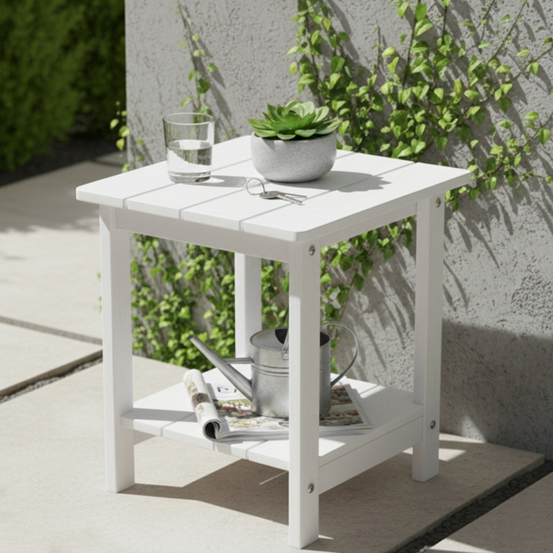 Table d'appoint avec tablette de rangement Imitation Wood, Blanc