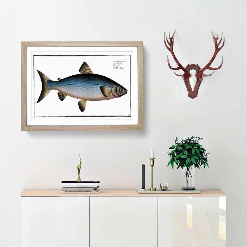 Blue Salmon Fish by M.E. Bloch - Picture Frame Painting Print, 36cm H x 48cm W x 2cm D, Oak Framed