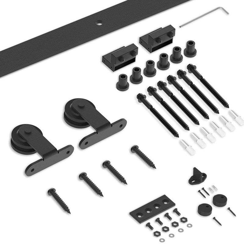 144-Inch Matte Black Top Mount Sliding Barn Door Hardware Kit