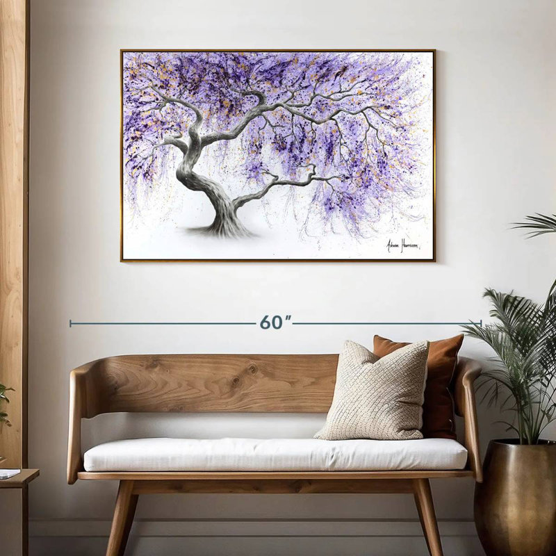 Arbre de prospérité mauve, 46 po x 31 po, Cadre flottant doré