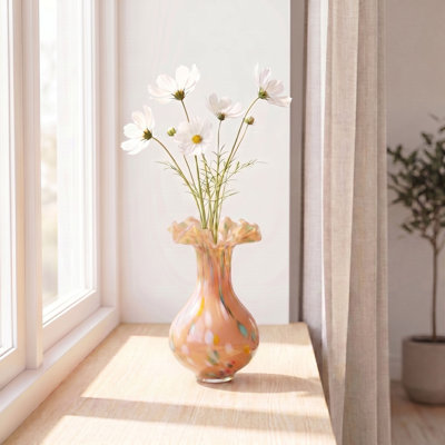 Vase confettis à volants soufflé à la main, abricot multicolore