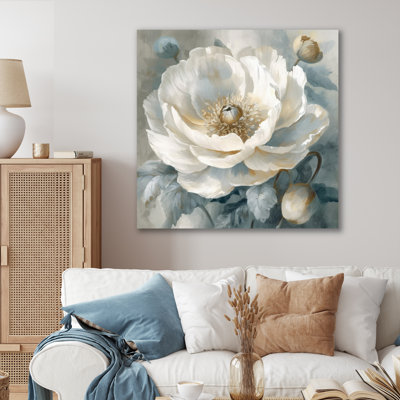 Décoration murale pivoines blanches et bleues - pivoine florale en métal