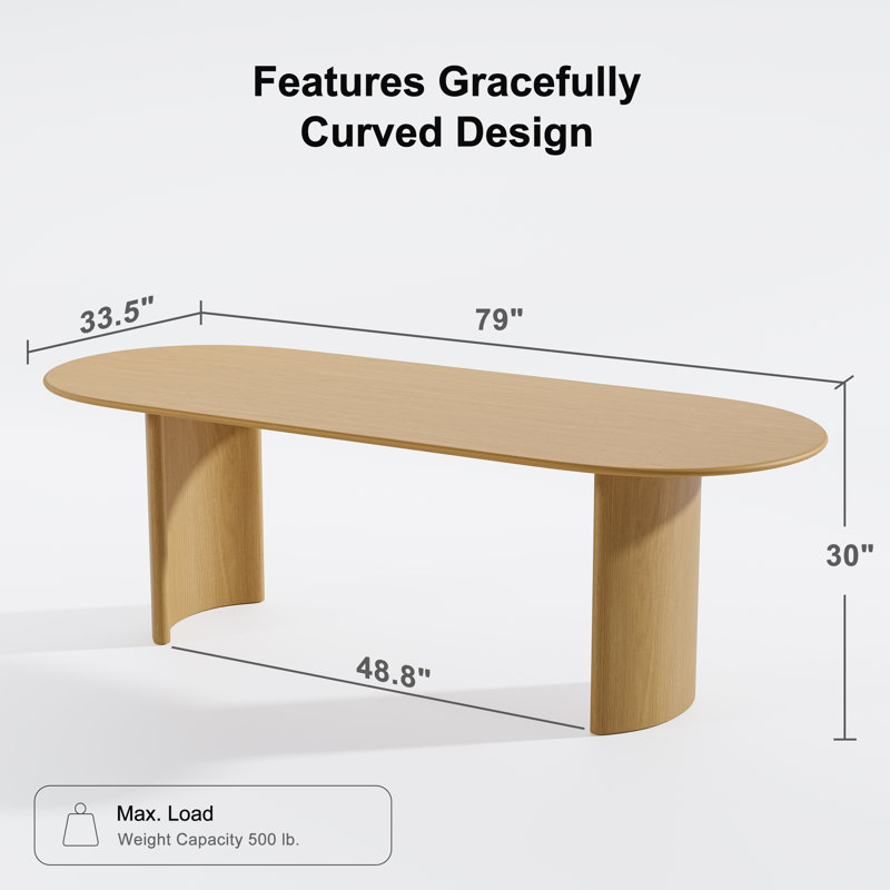 Oval Wood Dining Table with 2 Legs, Natural Wood, 30" H x 79" L x 33.50" W