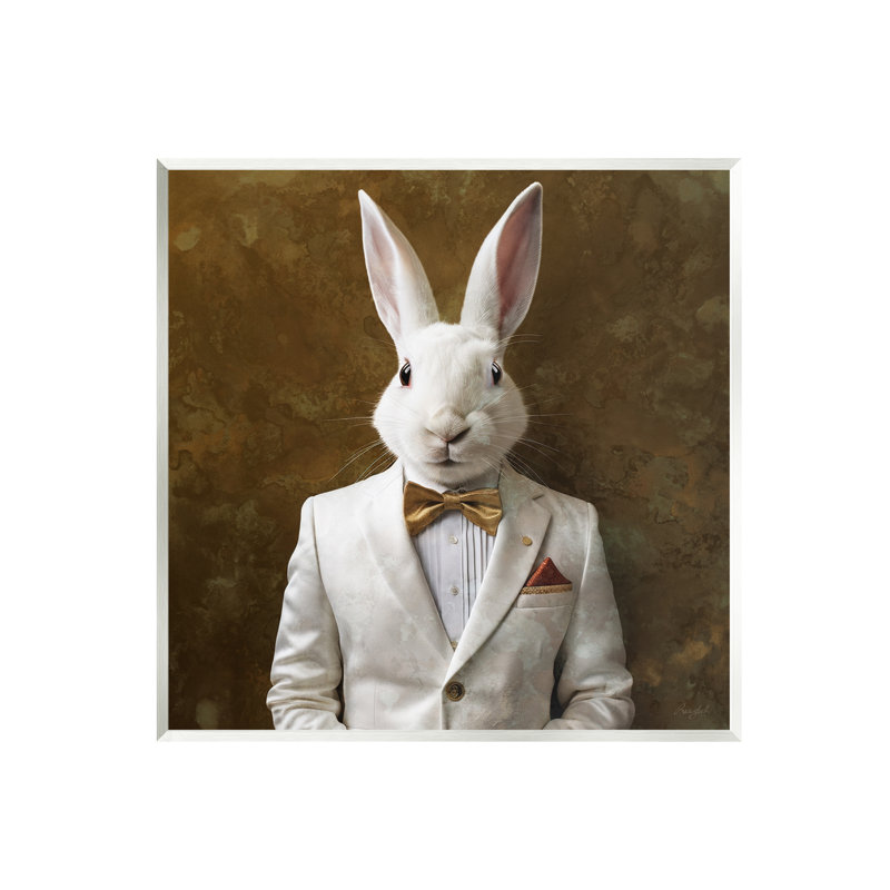 Lapin blanc en costume Az-121 par Roozbeh, H 12 po x l 12 po x P 0,5 po