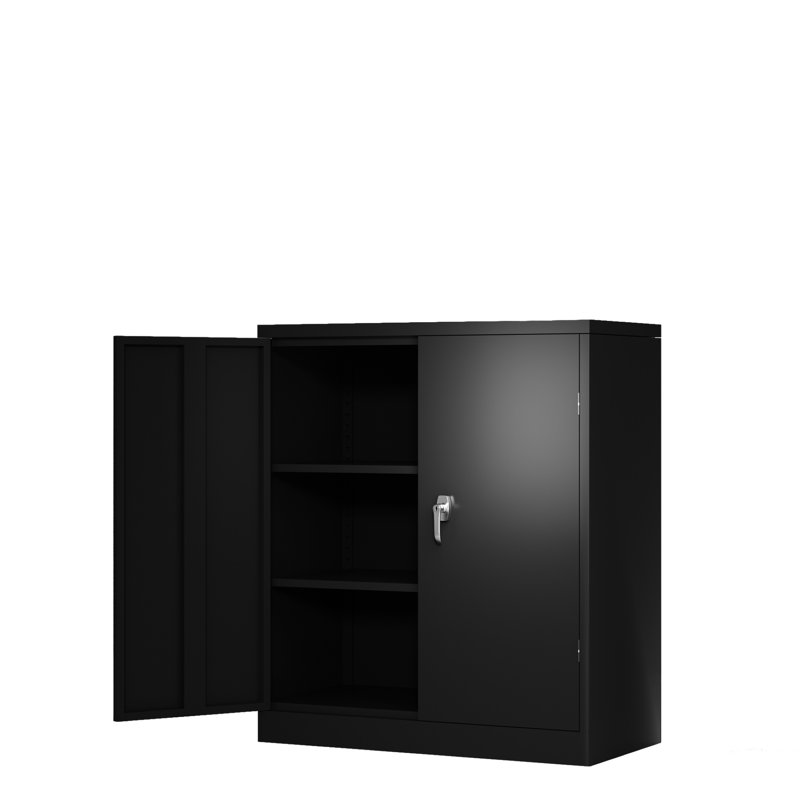 Metal Garage Cabinet With Lock - 2 Adjustable Shelves, 20.47 In. Wide 46.46 Deep