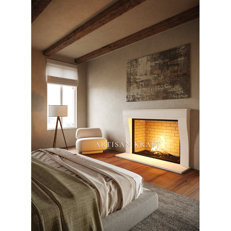 Petite French Cast Stone Fireplace Surround with Standard Hearth, 7.75" x 66" x 47", Gray
