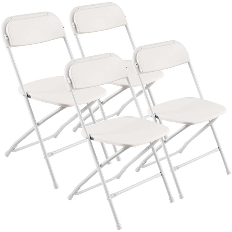 Ensemble de 4 chaises pliantes en plastique avec structure en métal robuste, sièges empilables portables pour une utilisation intérieure et extérieure, conception ergonomique à haut dossier, léger et peu encombrant.