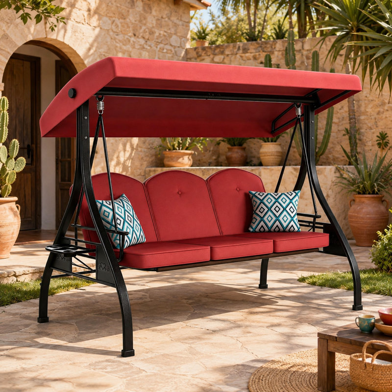 Balancelle-lit convertible 3 places pour terrasse extérieure de 195 cm (77 po) avec auvent réglable et porte-gobelets, capacité de 363 kg (800 lb).