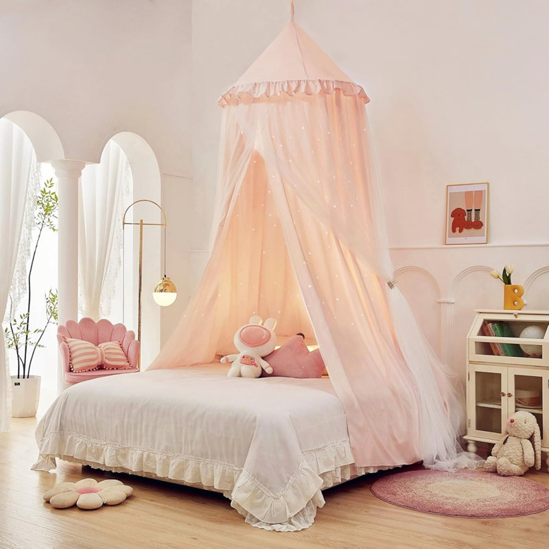 Princess Bed Canopy For Girls, With Cutout Stars, Pink, 65 X 65Cm