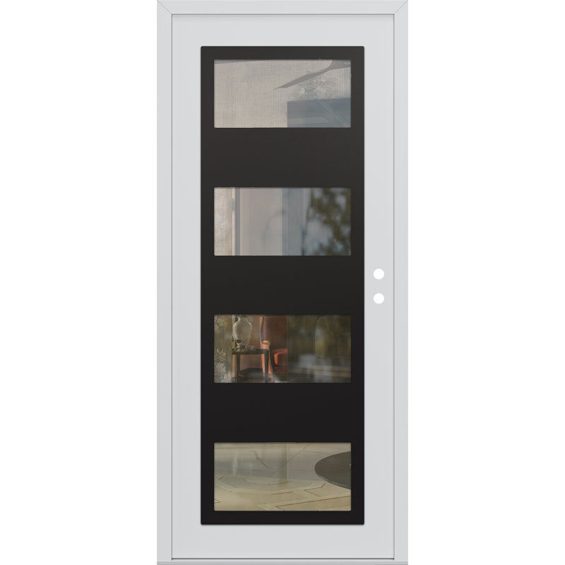 Porte d'entrée pré-suspendue en acier blanc / blanc, Gauche, Transparent