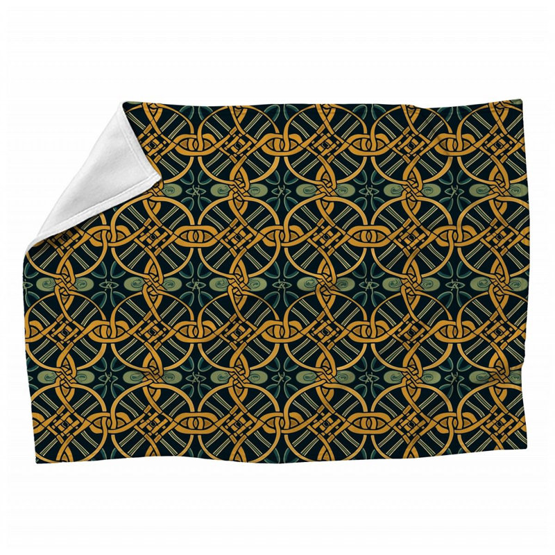 Machine Printed Throw Blanket, 60" L x 50" W, Multicolor Yellow/Orange/Dark Green, Geometric