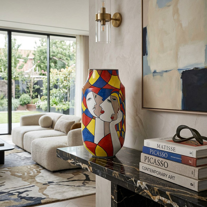 Picasso Style Handpainted Vase 24in