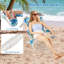 Chaise de plage basse pliante, ensemble de 2 avec coussin rembourré, dossier en filet, porte-gobelet bleu-460110248