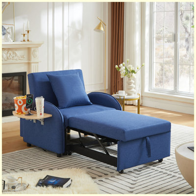 Sleeper Sofa Chair Bed, 3 In 1 Convertible Sofa Chair With With Adjustable Backrest & Foldable Table & USB, Type-C, Adjustable Recliner, Armchair For Living Room Bedroom Apartment Small Space,Darkblue