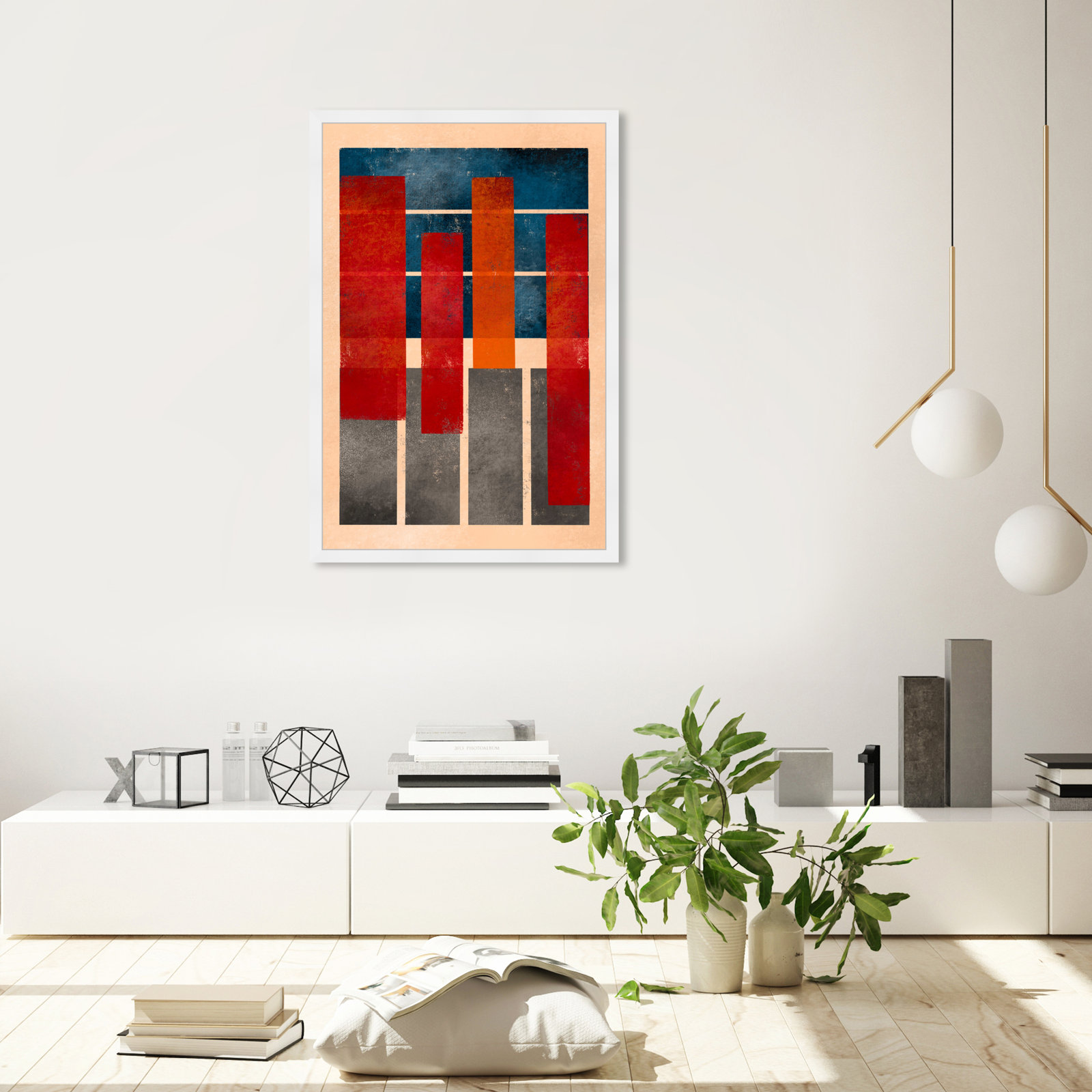 Geometric Red And Blue by Oliver Gal, White, 38" H x 26" W