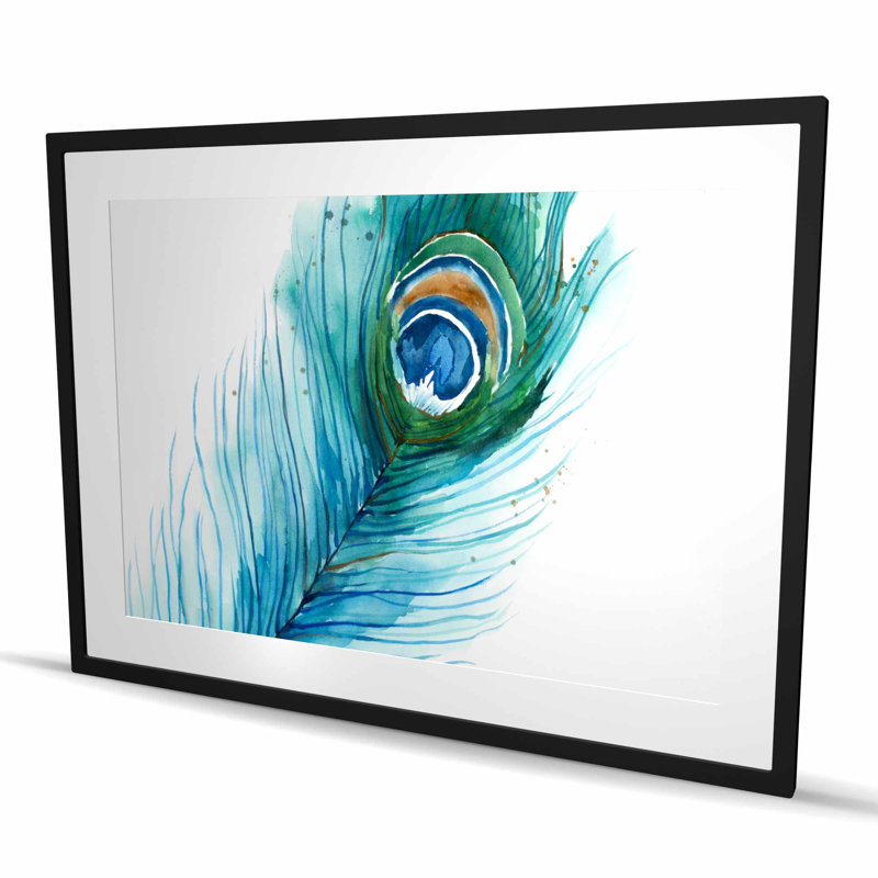 Longue plume de paon - reproduction matte encadrée pour le décor de la chambre à coucher, Noir, H 36 po x l 48 po