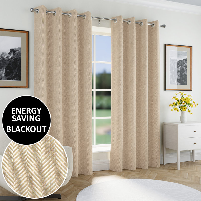 Blackout Curtain Panel Pair, 168cm Width x 137cm Drop, Natural