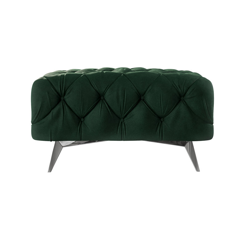 Footstool Bixby Chesterfield with button stitching and Silver Metal Feet, Bottle Green