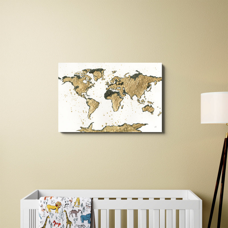 Carte du monde feuille d'or, H 24 po x l 36 po