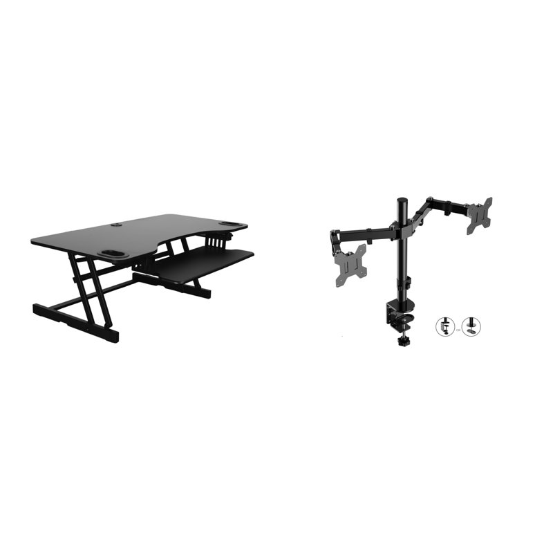 Convertisseur de bureau debout à hauteur réglable noir 45 po avec support pour écran double et plateforme pour écran triple Rocelco