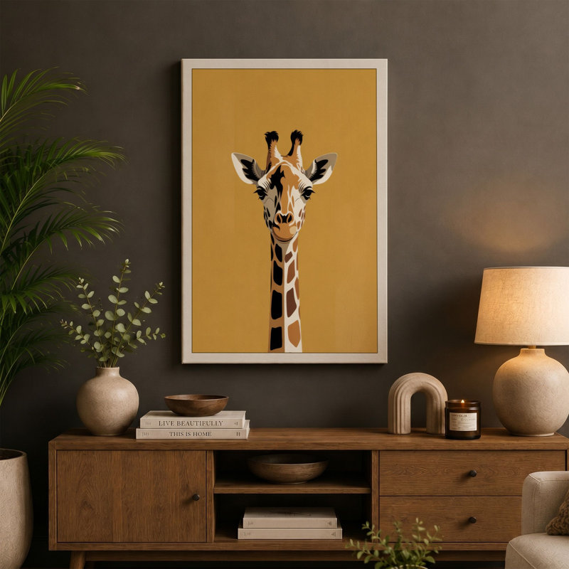 Giraffe Portrait Modern - Wrapped Canvas, 18x12 - 45.7 x 30.5 cm, Black Border