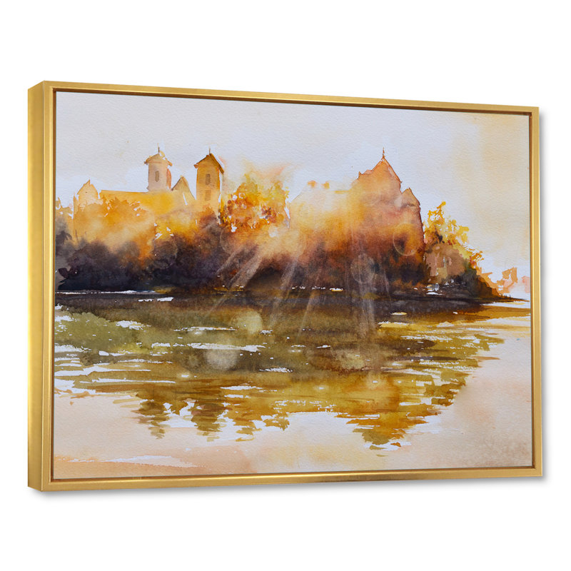 " Benedictine Monastery At Sunrise ", Gold Floater Frame Canvas, 16" H x 32" W