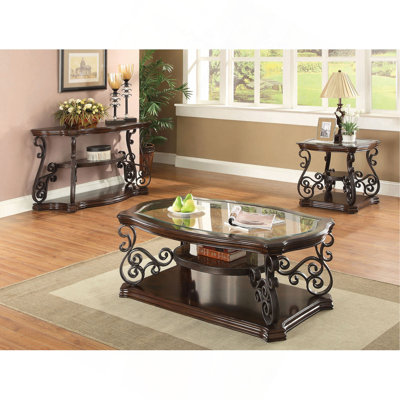 Bianca Merlot 2-Shelf Glass Top Coffee Table