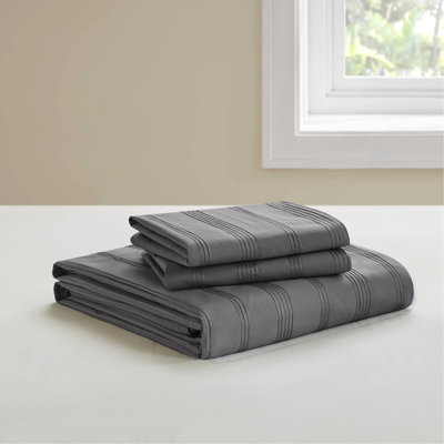 3 Duvet With Envelope-closure Shams, Woven , Charcoal, Timeless Sophistication In Stripes, No-slip Design, Easy To Wash