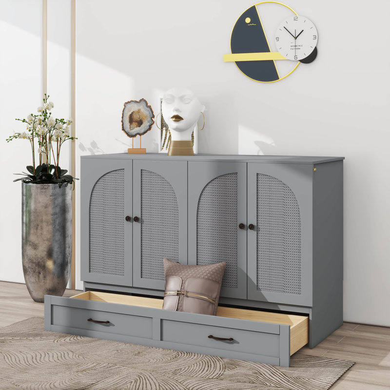 Lit escamotable peu encombrant avec tiroirs intégrés, gris, Double