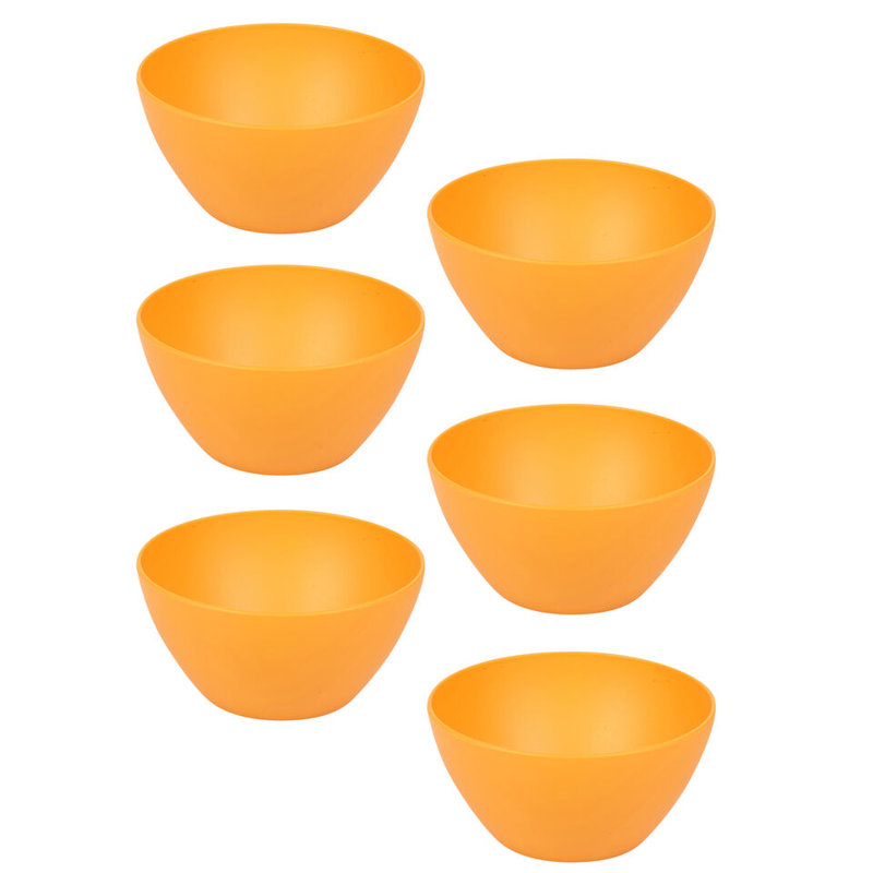 6x High Quality Small Deep Round Reusable Solid Colour Plastic Dinner Bowls, Orange