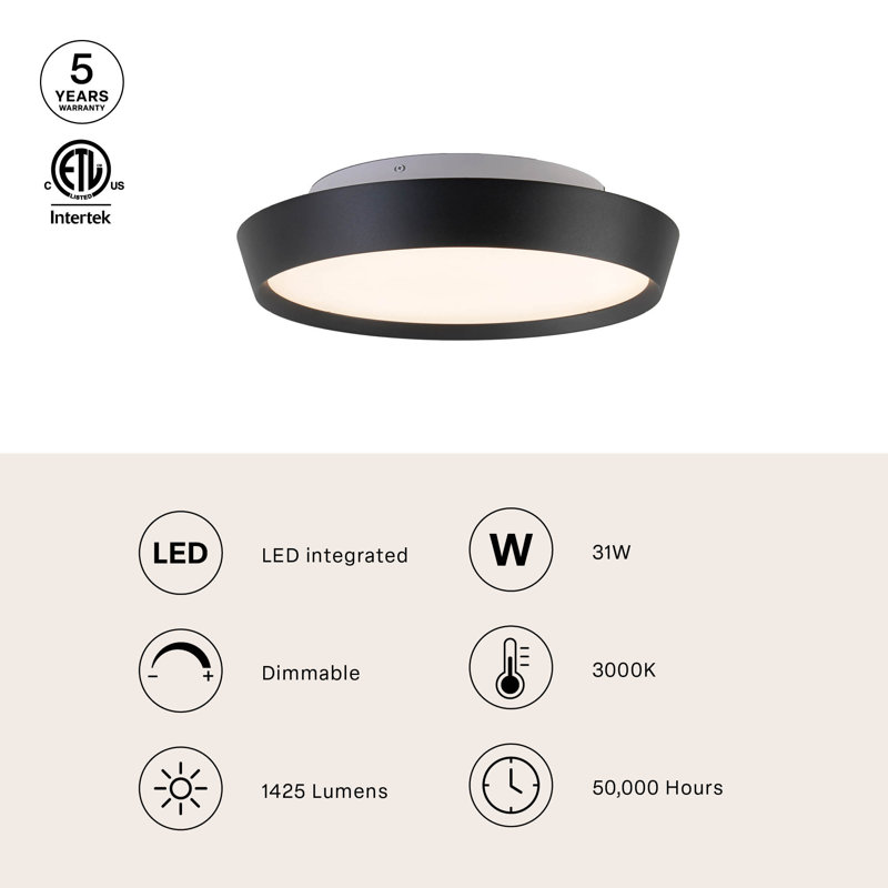 16-in Black Dimmable LED Flush Mount, 16-in