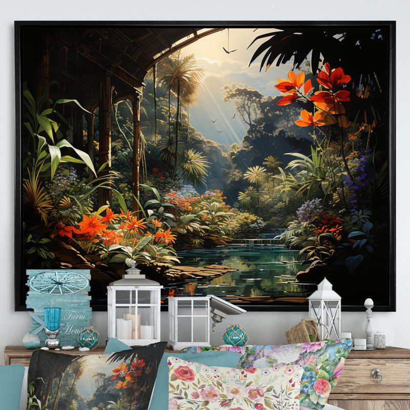 «Vietnam Tropical Rainforest Reverie», reproduction sur toile, Cadre flottant noir, H 16 po x l 32 po x P 1 po