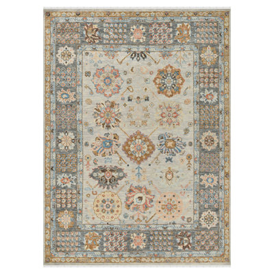 Rectangle Blu Hand-Knotted Natural Wool Area Rug