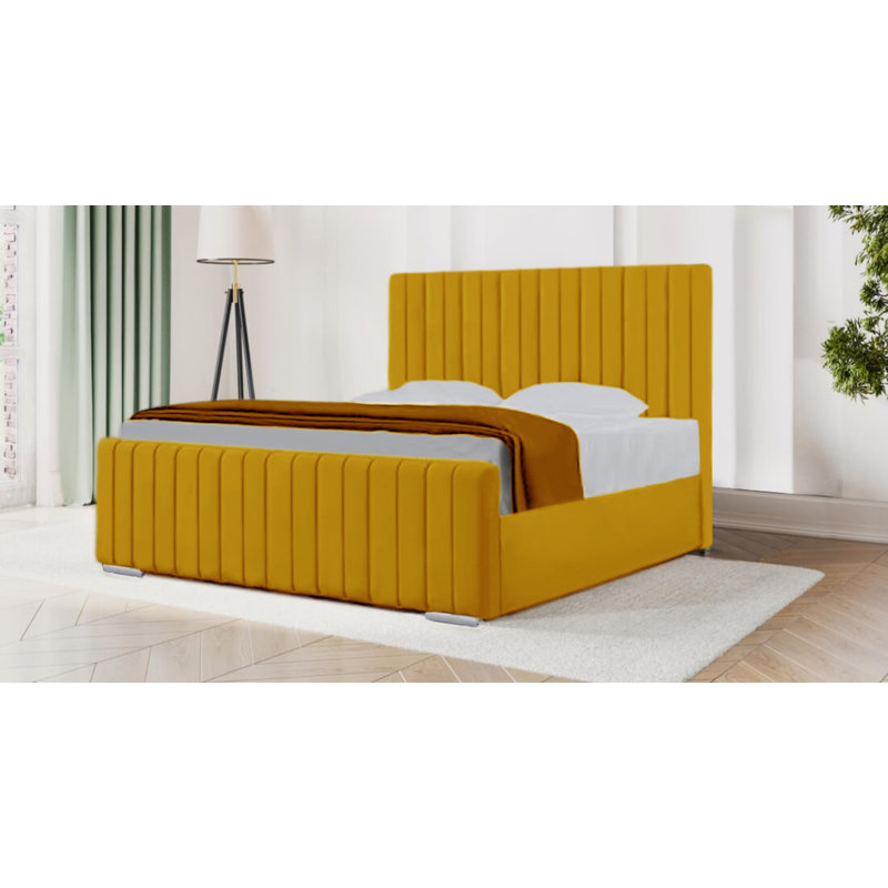 Auburta Upholstered Bed, Double (4'6), Yellow Mustard