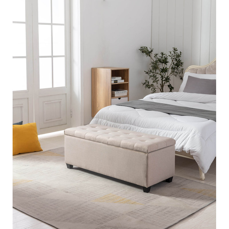Fabric Upholstered Storage Bench, Beige