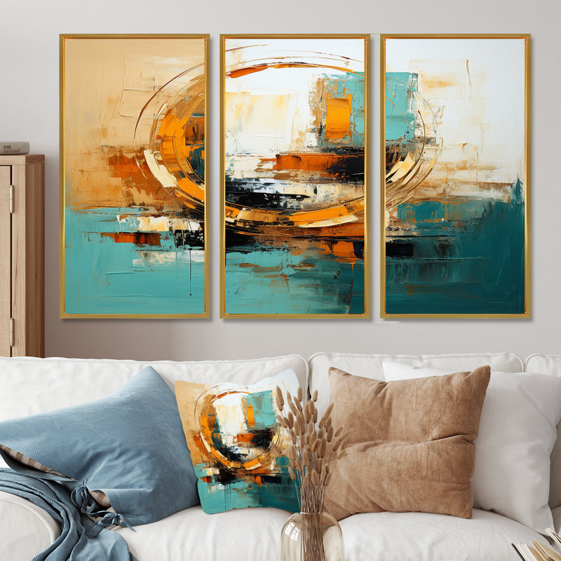 Conelia - ensemble d'art mural abstrait, Cadre flottant doré, H 40 po x l 60 po x P 1 po