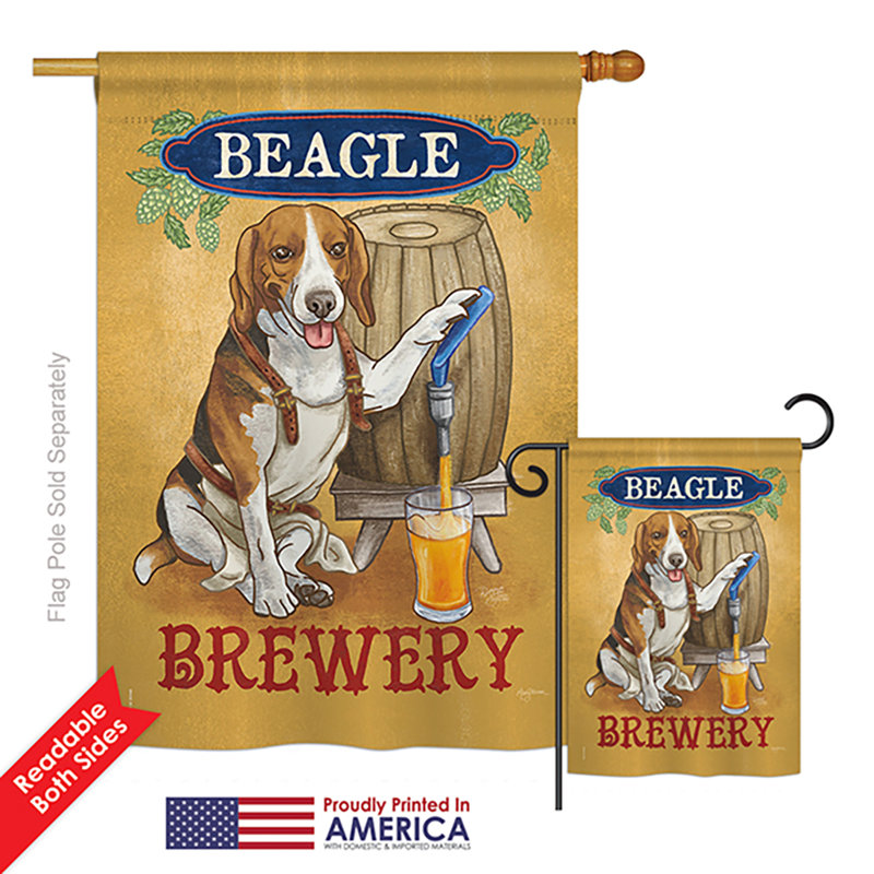 Beagle brasserie nature animaux à 2 côtés polyester 40 x 28 po ensemble de drapeau