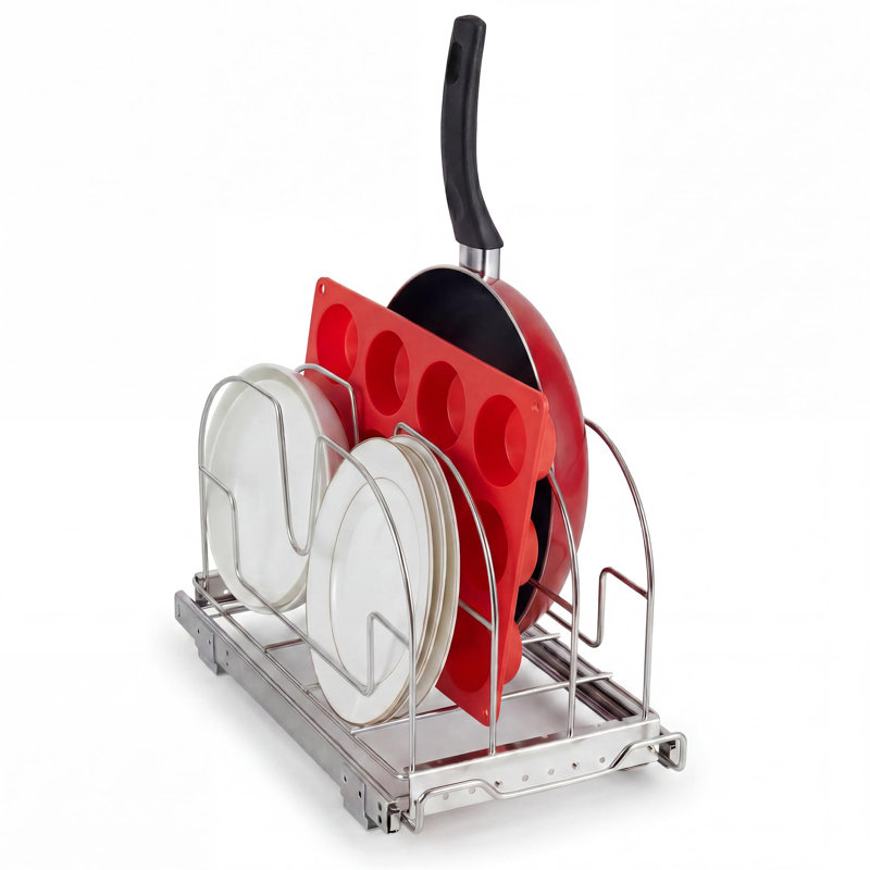 Organiseur coulissant pour placard – 8 séparateurs réglables, rangement coulissant chromé robuste – Porte-plateau en acier inoxydable antirouille pour planches à découper et plaques à pâtisserie – 40 cm