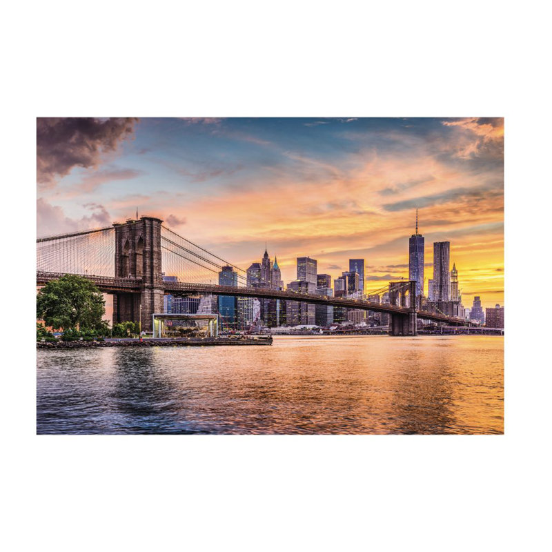 Impression sur toile Brooklyn New York City Skyline, H 47 po x l 32 po x P 1 po, Cadre noir